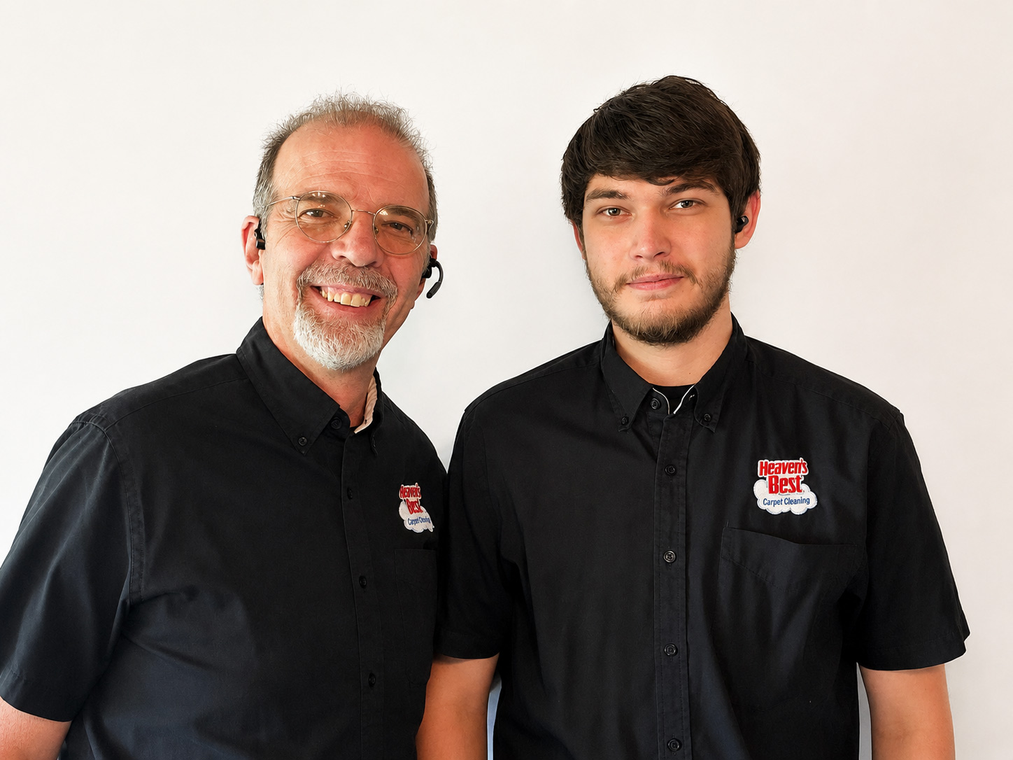 Bret Wooton and his grandson Caleb, wearing Heaven's Best polo shirts, standing side by side Bret Wooton and his grandson Caleb, wearing Heaven's Best polo shirts, standing side by side
