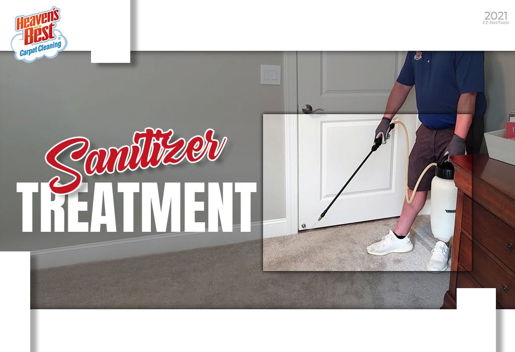 Graphic showing a technician applying a hospital-grade sanitizing treatment to a surface, labeled "Sanitizer Treatment" Graphic showing a technician applying a hospital-grade sanitizing treatment to a surface, labeled "Sanitizer Treatment"
