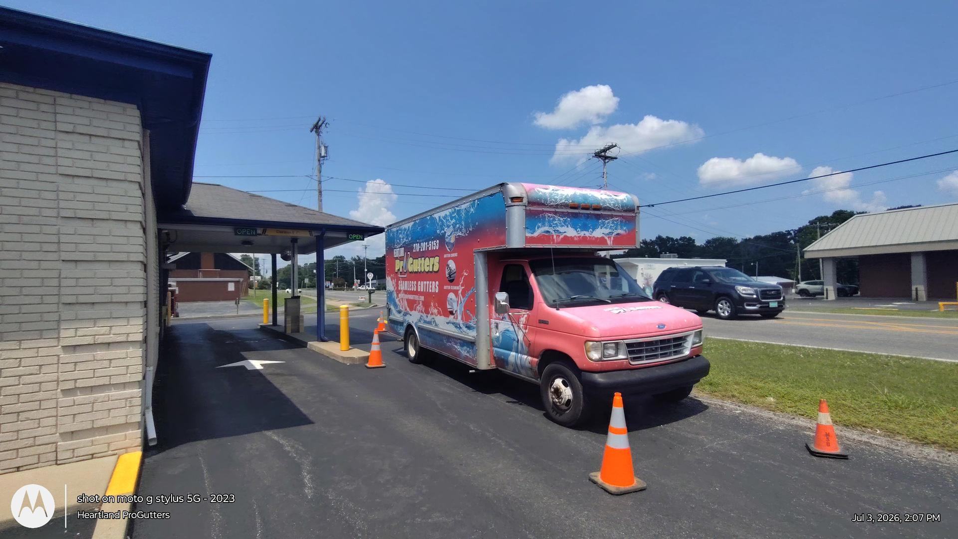 Heartland ProGutters service truck during a commercial fascia repair project in Reidland, Kentucky Heartland ProGutters service truck during a commercial fascia repair project in Reidland, Kentucky