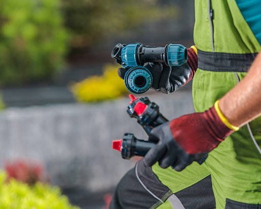 Technician inspecting an irrigation valve system for performance monitoring