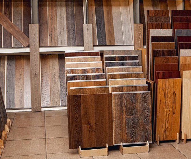 a group of wood samples in a store a group of wood samples in a store