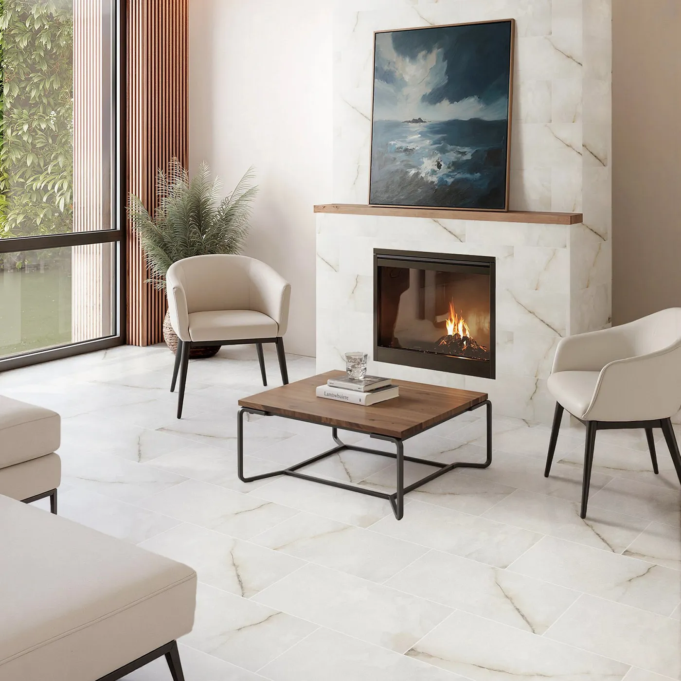 a room with a fireplace and chairs a room with a fireplace and chairs
