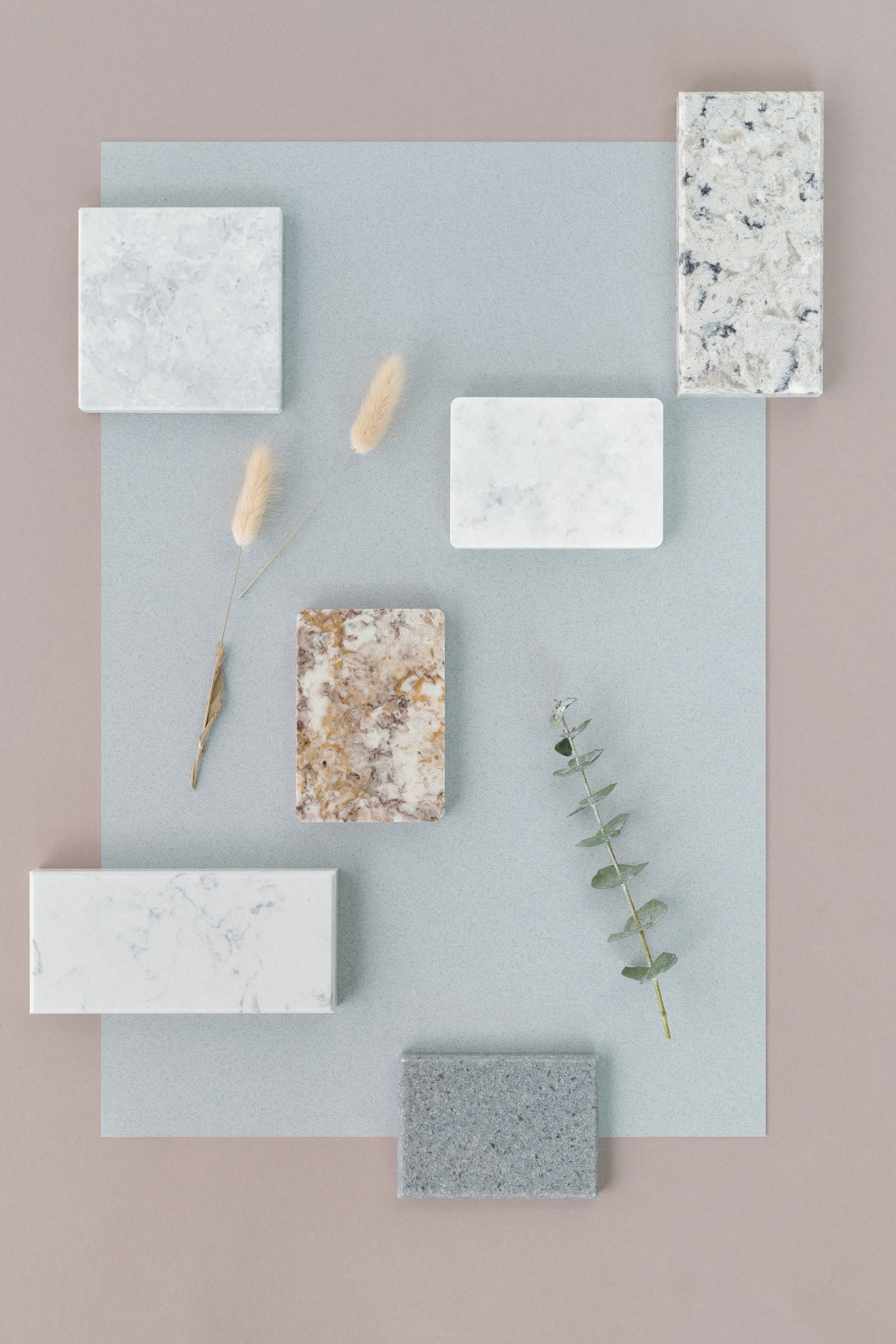 a group of rectangular tiles with plants on a gray and pink background a group of rectangular tiles with plants on a gray and pink background