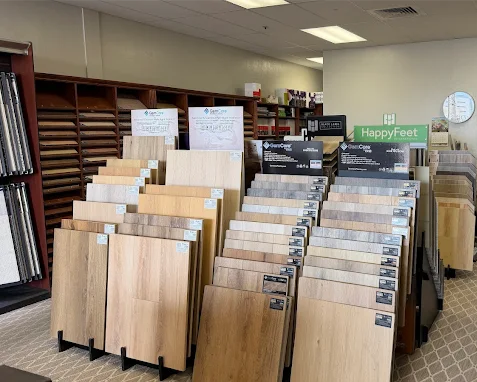 Flooring samples and product displays inside Benchmark Interiors in Gilbert